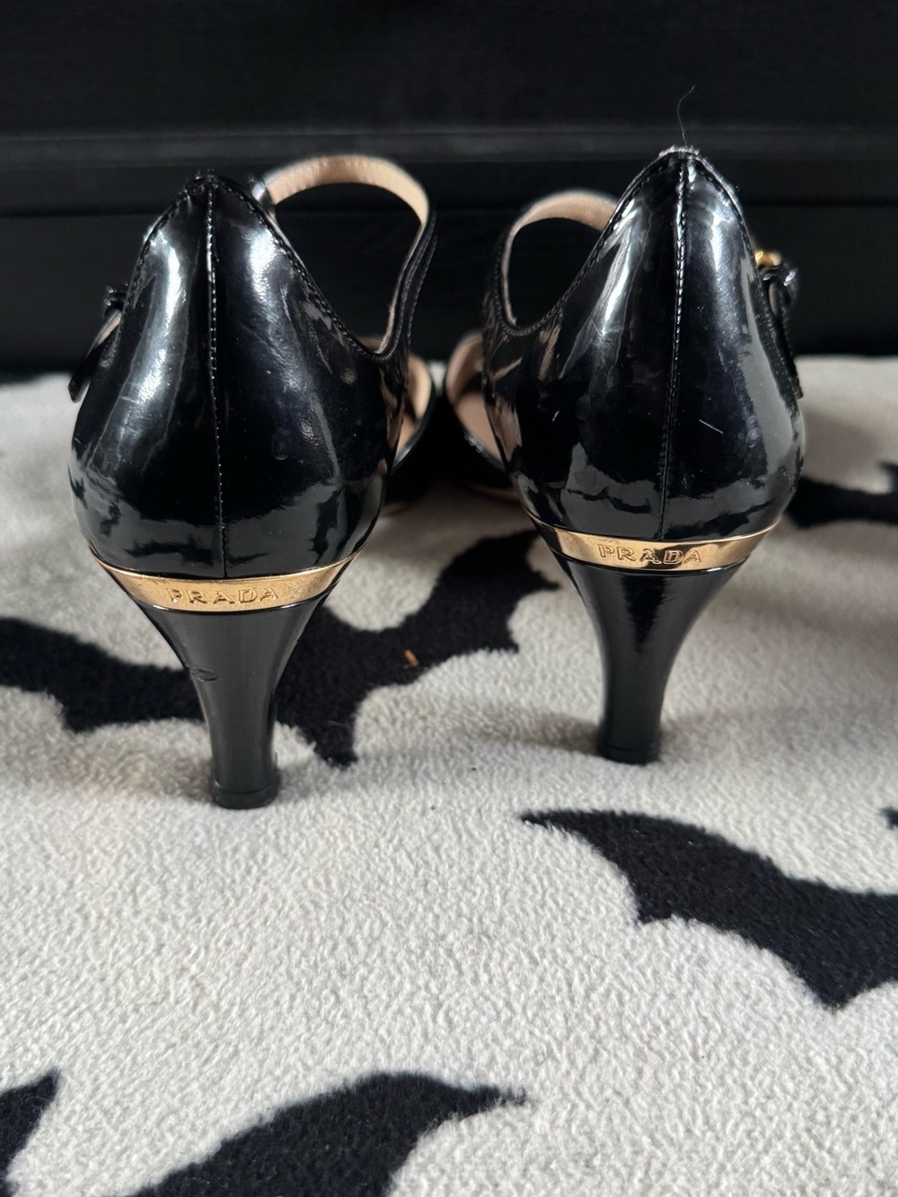 Prada Black Patent Leather T-Strap Peep Toe Heels - Picture 6 of 8